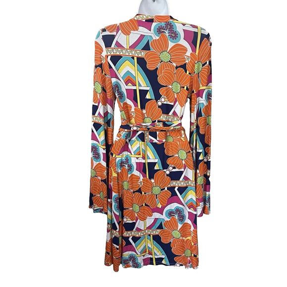 Macbeth Collection by Margaret Josephs Wrap Dress M Bell Sleeve Tropical Floral - Picture 2 of 10